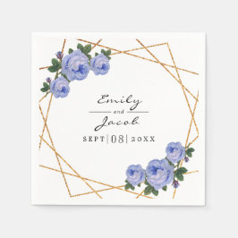 Elegant Gold Glitter Geometric Blue Floral Wedding Servet