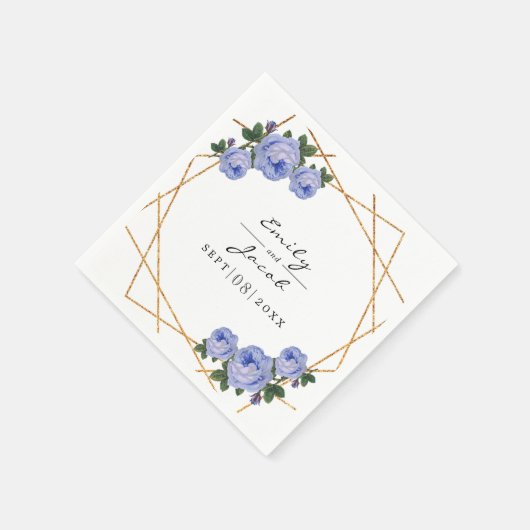 Elegant Gold Glitter Geometric Blue Floral Wedding Servet (Hoek)