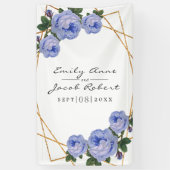 Elegant Gold Glitter Geometric Blue Floral Wedding Spandoek (Verticaal)