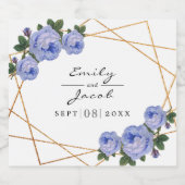 Elegant Gold Glitter Geometric Blue Floral Wedding Sparkling Wijnetiket (Enkel label)