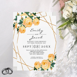 Elegant Gold Glitter Geometric Oranje Floral Wed Aankondiging