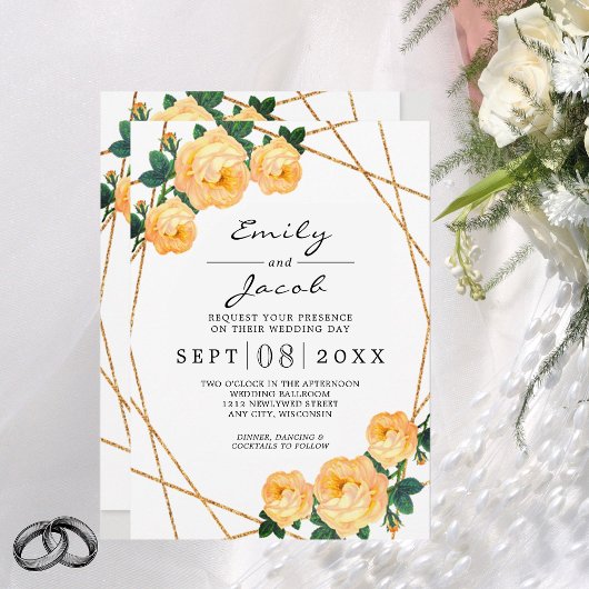 Elegant Gold Glitter Geometric Oranje Floral Wed Aankondiging