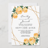 Elegant Gold Glitter Geometric Oranje Floral Wed Aankondiging (Voorkant)