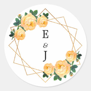 Elegant Gold Glitter Geometric Oranje Floral Wed Ronde Sticker