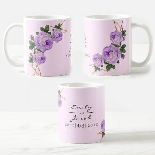 Elegant Gold Glitter Geometric Paars Floral Wed Koffiemok