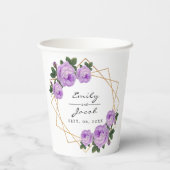 Elegant Gold Glitter Geometric Paars Floral Wed Papieren Bekers (Achterkant)