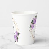 Elegant Gold Glitter Geometric Paars Floral Wed Papieren Bekers (Links)
