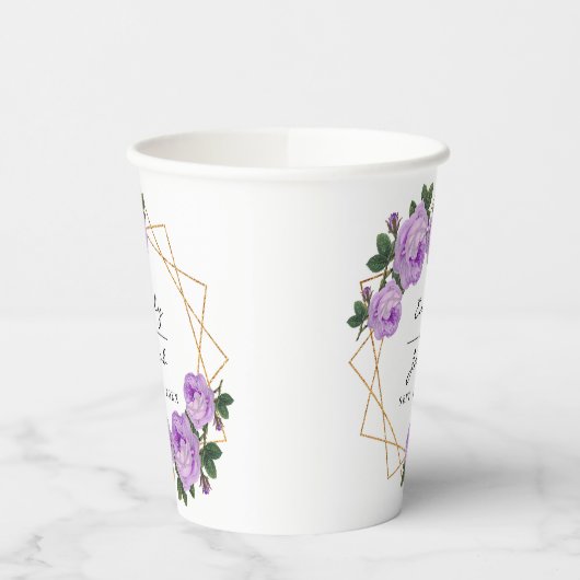 Elegant Gold Glitter Geometric Paars Floral Wed Papieren Bekers (Links)