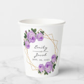 Elegant Gold Glitter Geometric Paars Floral Wed Papieren Bekers (Voorkant)