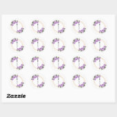 Elegant Gold Glitter Geometric Paars Floral Wed Ronde Sticker (Vel)