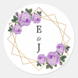 Elegant Gold Glitter Geometric Paars Floral Wed Ronde Sticker