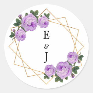 Elegant Gold Glitter Geometric Paars Floral Wed Ronde Sticker