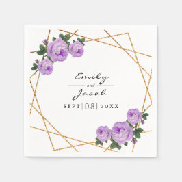 Elegant Gold Glitter Geometric Paars Floral Wed Servet