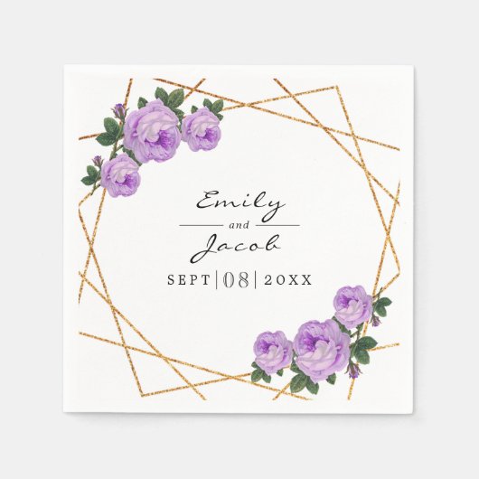 Elegant Gold Glitter Geometric Paars Floral Wed Servet (Voorkant)