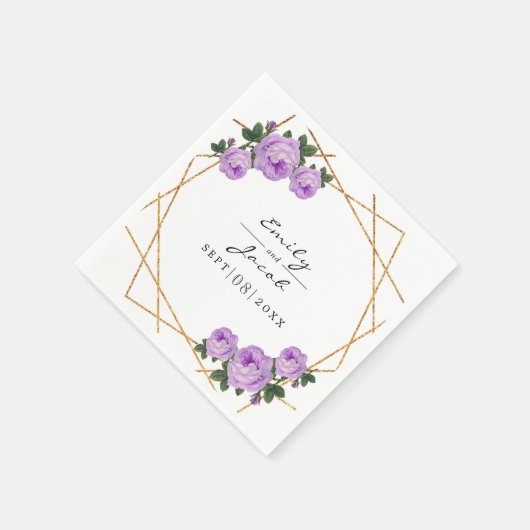 Elegant Gold Glitter Geometric Paars Floral Wed Servet (Hoek)