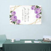 Elegant Gold Glitter Geometric Paars Floral Wed Spandoek (Beurs)