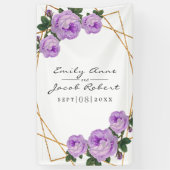 Elegant Gold Glitter Geometric Paars Floral Wed Spandoek (Verticaal)