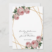 Elegant Gold Glitter Geometric Pink Floral Wedding Aankondiging (Achterkant)