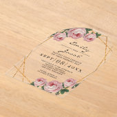 Elegant Gold Glitter Geometric Pink Floral Wedding Acryl Uitnodigingen (Laagn)