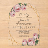 Elegant Gold Glitter Geometric Pink Floral Wedding Acryl Uitnodigingen (Voorkant)