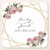 Elegant Gold Glitter Geometric Pink Floral Wedding Kartonnen Onderzetters (Voorkant)