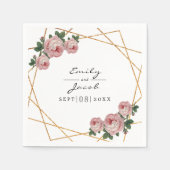Elegant Gold Glitter Geometric Pink Floral Wedding Servet (Voorkant)
