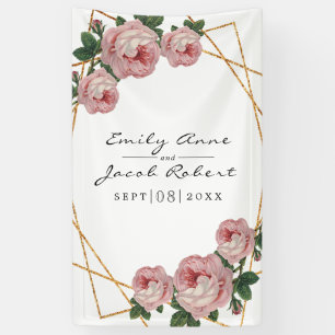 Elegant Gold Glitter Geometric Pink Floral Wedding Spandoek