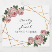 Elegant Gold Glitter Geometric Pink Floral Wedding Sparkling Wijnetiket (Enkel label)