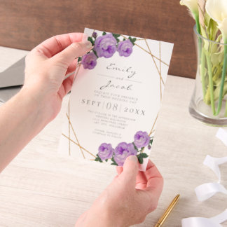 Elegant Gold Glitter Geometric Purple Wedding Vellum Uitnodigingen