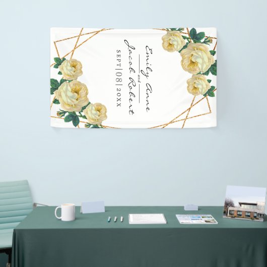 Elegant Gold Glitter Geometric Yellow Floral Spandoek (Beurs)