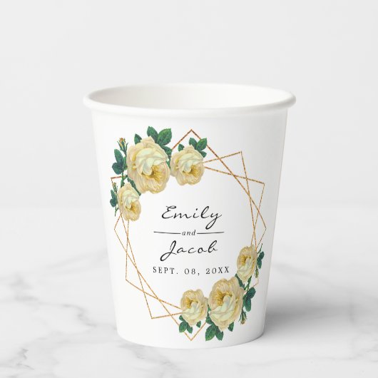 Elegant Gold Glitter Geometric Yellow Florence Wed Papieren Bekers (Achterkant)