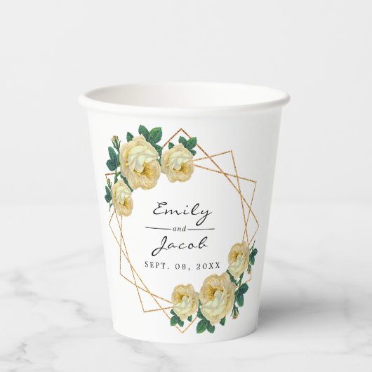 Elegant Gold Glitter Geometric Yellow Florence Wed Papieren Bekers (Voorkant)