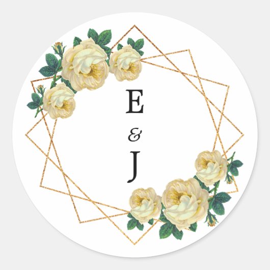 Elegant Gold Glitter Geometric Yellow Florence Wed Ronde Sticker (Voorkant)