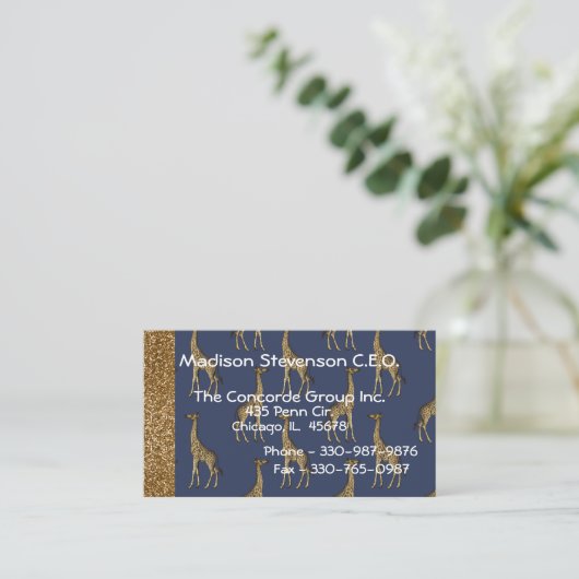 Elegant Gold Glitter Giraffe Stijlvol Visitekaartje (Staand voorkant)