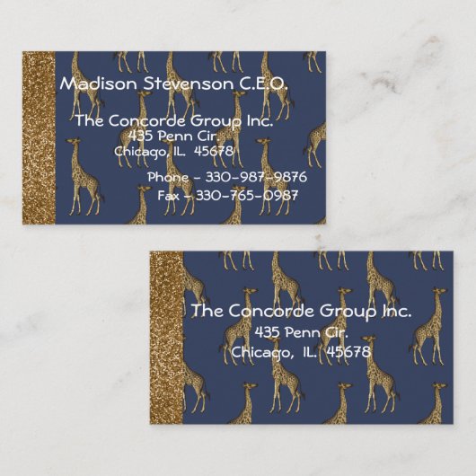 Elegant Gold Glitter Giraffe Stijlvol Visitekaartje (Voorkant / Achterkant)