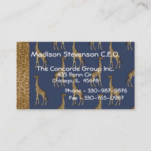 Elegant Gold Glitter Giraffe Stijlvol Visitekaartje (Voorkant)