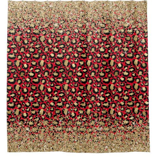 Elegant Gold Glitter Girly Glam Red Leopard Douchegordijn (Voorkant)