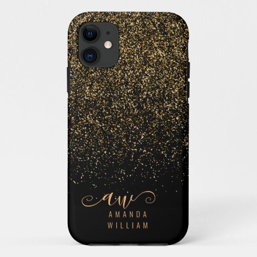 Elegant Gold Glitter Glam Monogram Naam Case-Mate iPhone Case (Achterkant)