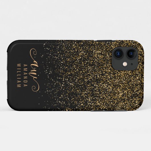 Elegant Gold Glitter Glam Monogram Naam Case-Mate iPhone Case (Achterkant (horizontaal))