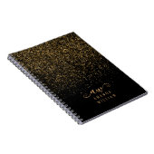 Elegant Gold Glitter Glam Monogram Naam Notitieboek (Rechterzijde)