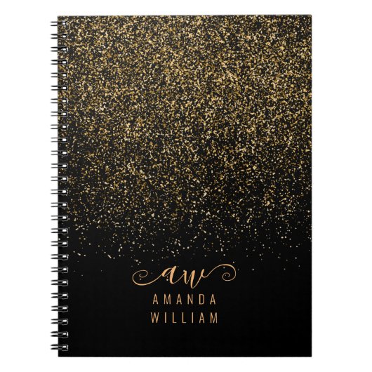 Elegant Gold Glitter Glam Monogram Naam Notitieboek (Voorkant)