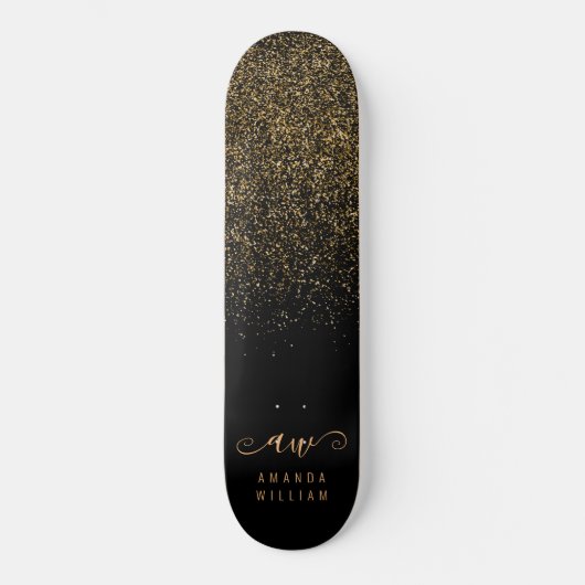 Elegant Gold Glitter Glam Monogram Naam Persoonlijk Skateboard (Voorkant)