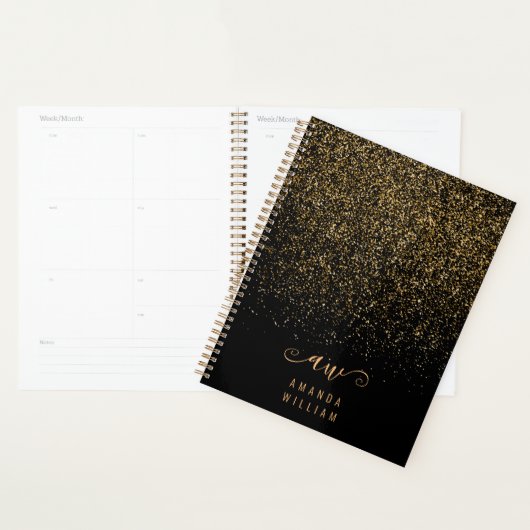 Elegant Gold Glitter Glam Monogram Naam Planner (Display)