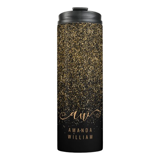 Elegant Gold Glitter Glam Monogram Naam Thermosbeker (Voorkant)