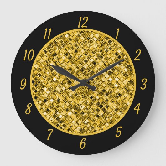 Elegant Gold Glitter Glam Sparkle Chic Grote Klok (Voorkant)