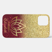 Elegant Gold Glitter Gold Lotus Red Case-Mate iPhone Case (Achterkant (horizontaal))