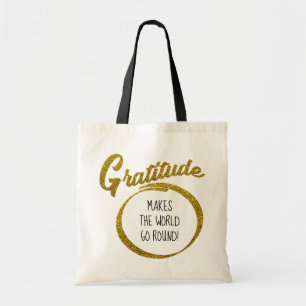 Elegant Gold Glitter Gratitude Typografie Herbruik Tote Bag