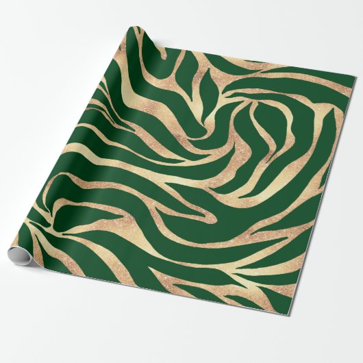 Elegant Gold Glitter Green Animal Print Zebra Cadeaupapier (Uitgerold)
