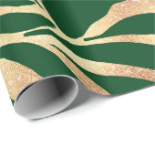Elegant Gold Glitter Green Animal Print Zebra Cadeaupapier (Rol Hoek)