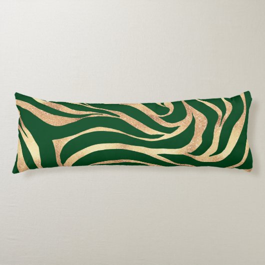 Elegant Gold Glitter Green Animal Print Zebra Lichaamskussen (Voorkant)